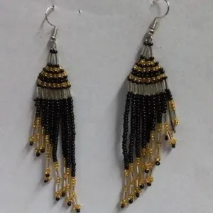 Black and Gold Maasai Beaded Dangle Earrings