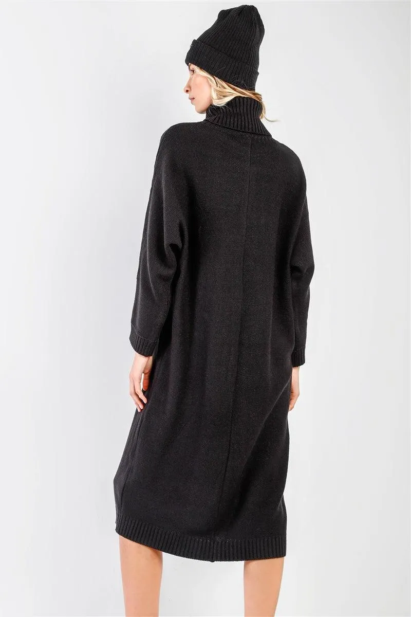 Black Knit Turtleneck Dolman Sleeve Oversized Maxi Dress /1-2-2