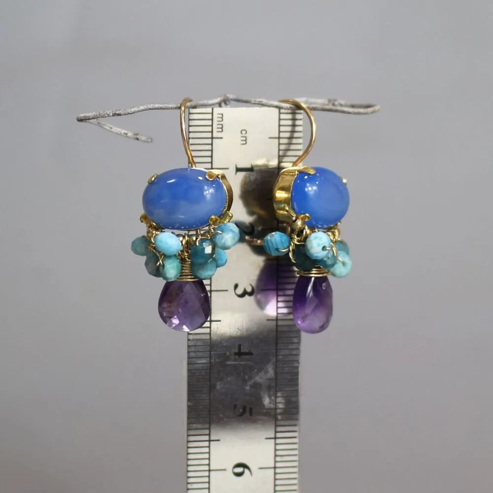 Blue Agate Amethyst Orchid Earrings