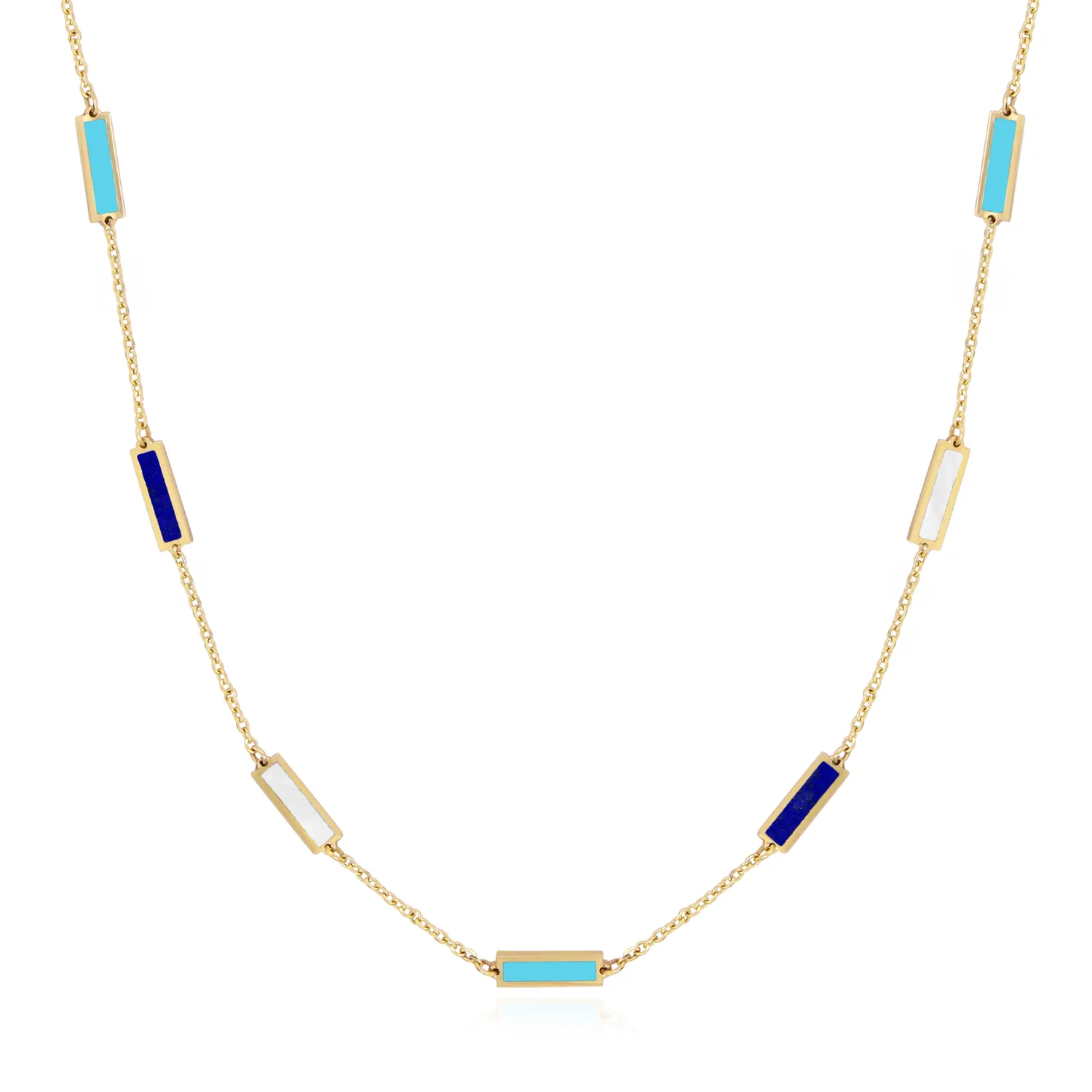 Blue Mixed Bar Chain Necklace