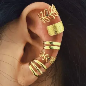 Boho Gold Stacked Ear Cuffs Set