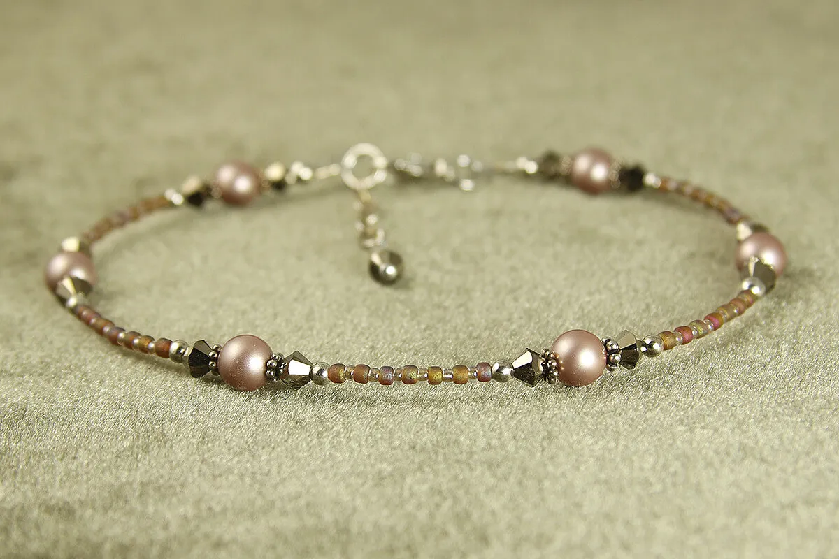 Bronze Almond Pearl Beaded Anklet