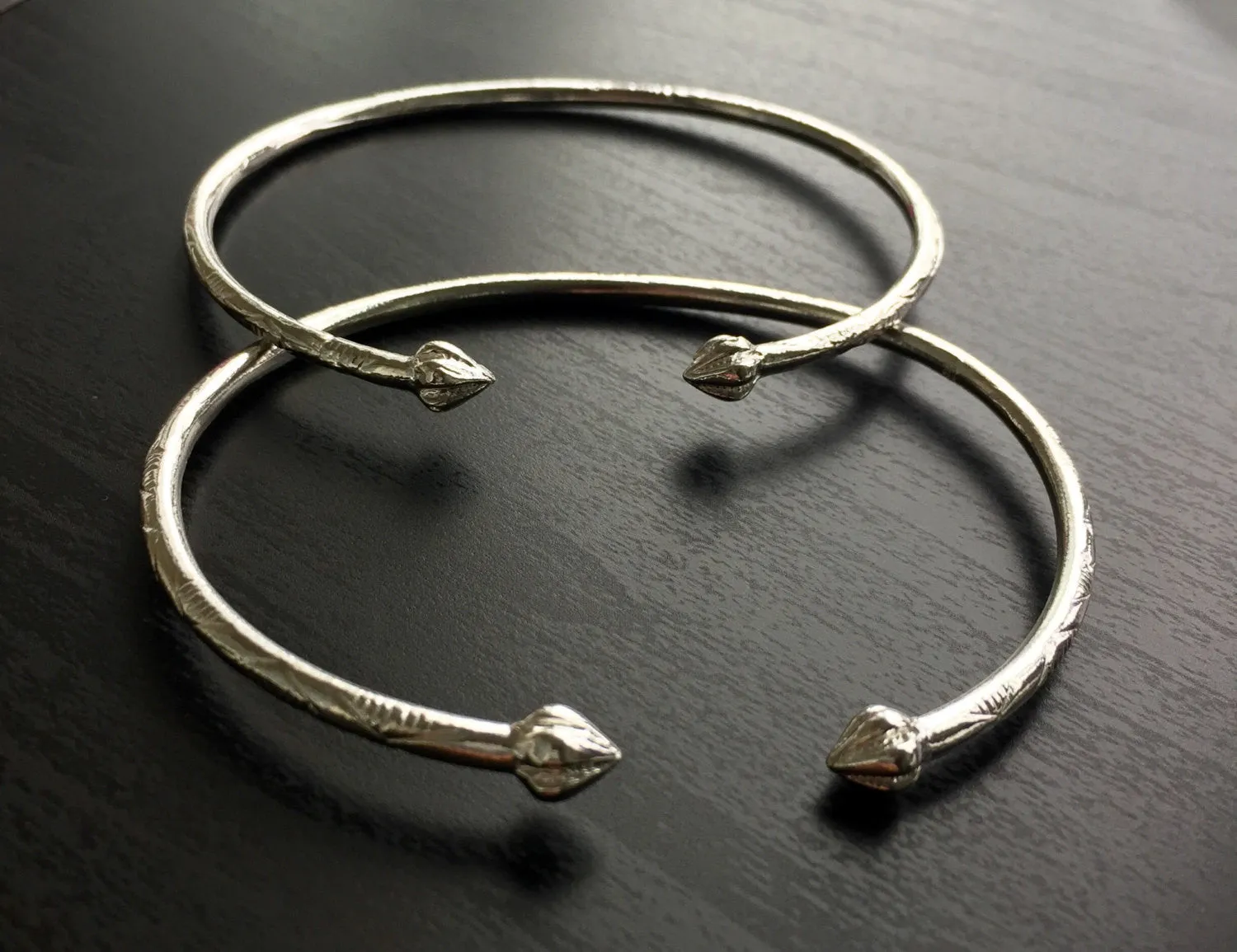 Bulb Ends .925 Sterling Silver West Indian Bangles, 1 pair