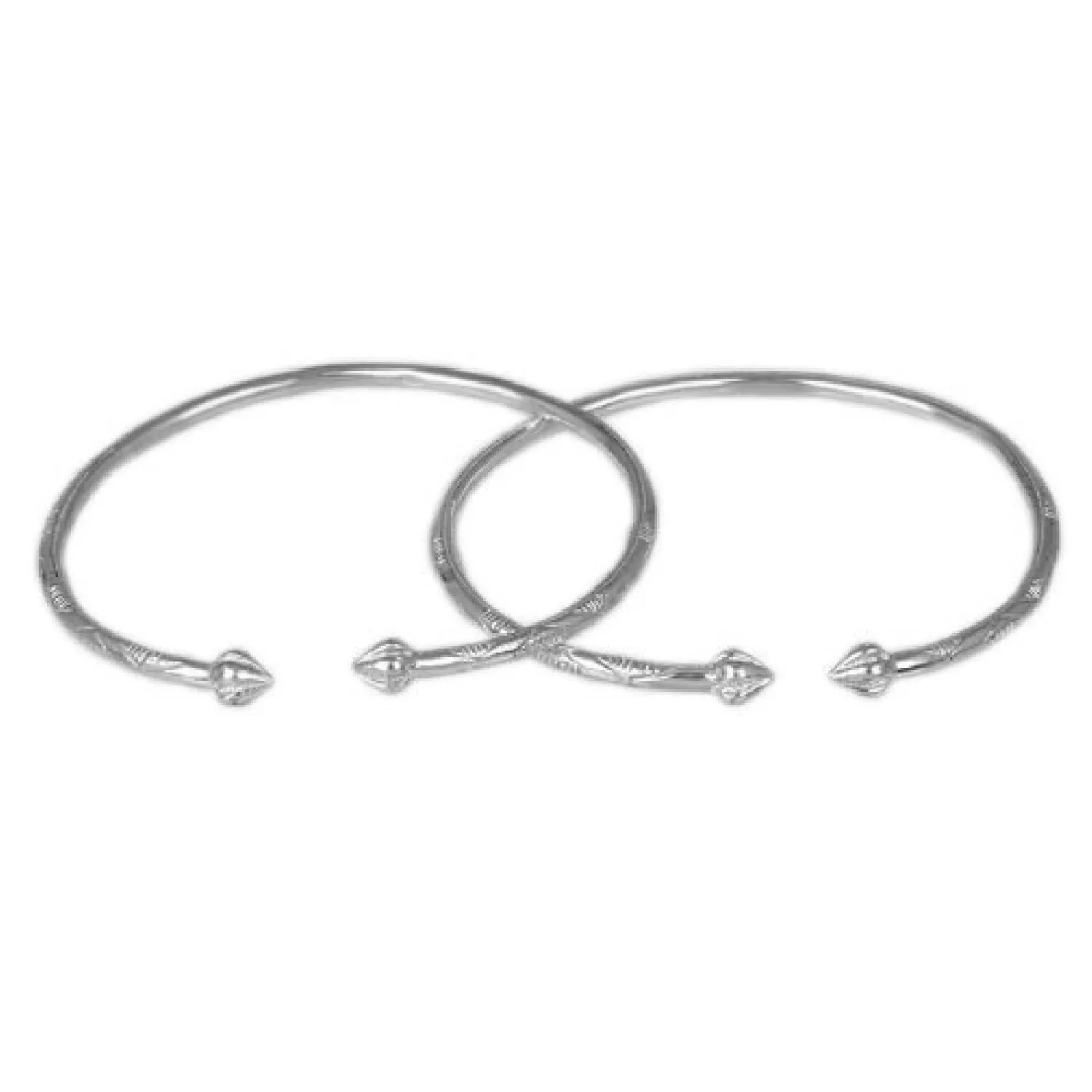 Bulb Ends .925 Sterling Silver West Indian Bangles, 1 pair