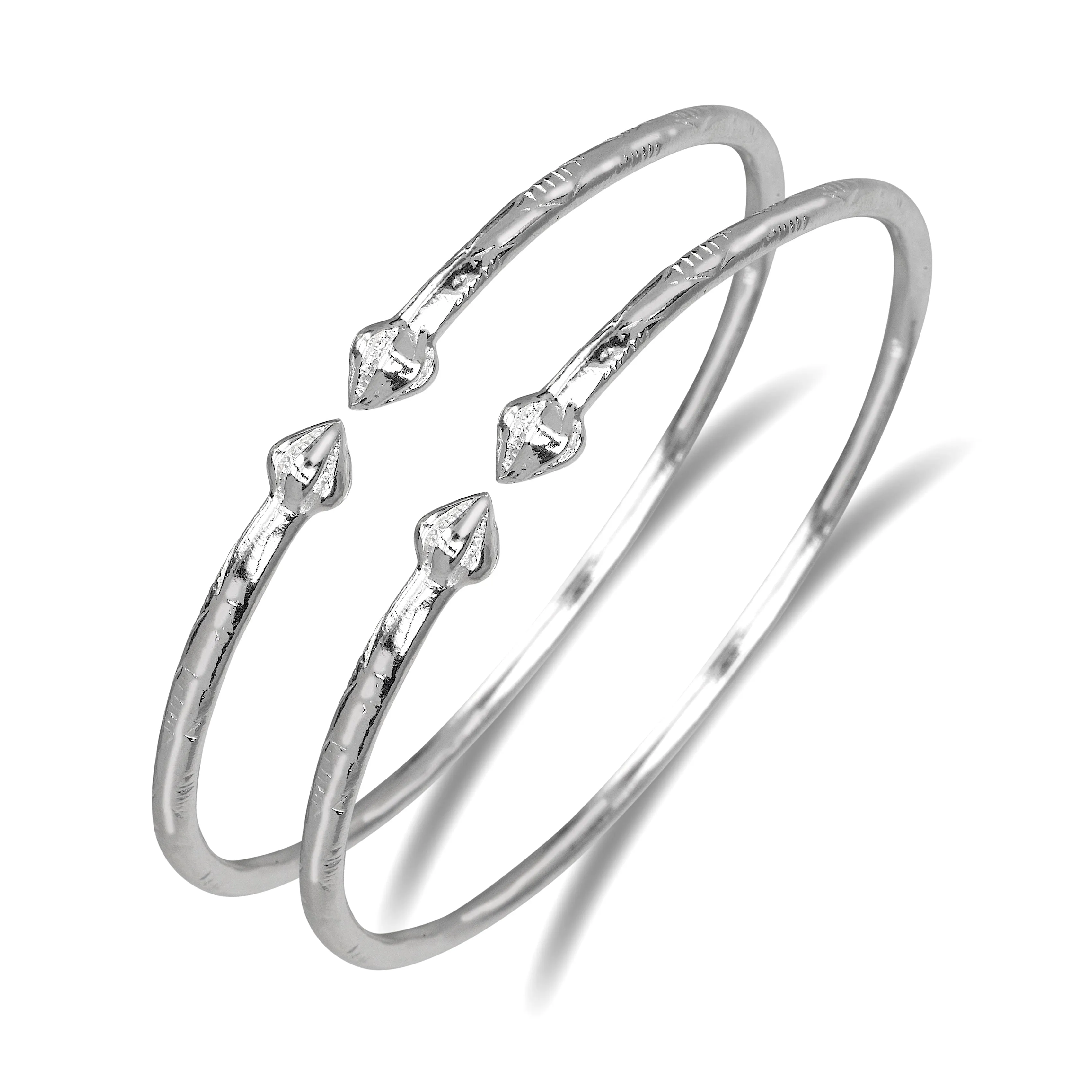 Bulb Ends .925 Sterling Silver West Indian Bangles, 1 pair