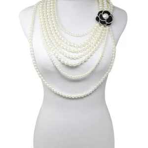 Camellia Flower Long Layered Pearl Necklace