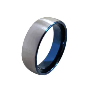 Canan Men's Tungsten Carbide Ring With Curved Brushed Finish & Ion Plated Blue Inside 8mm