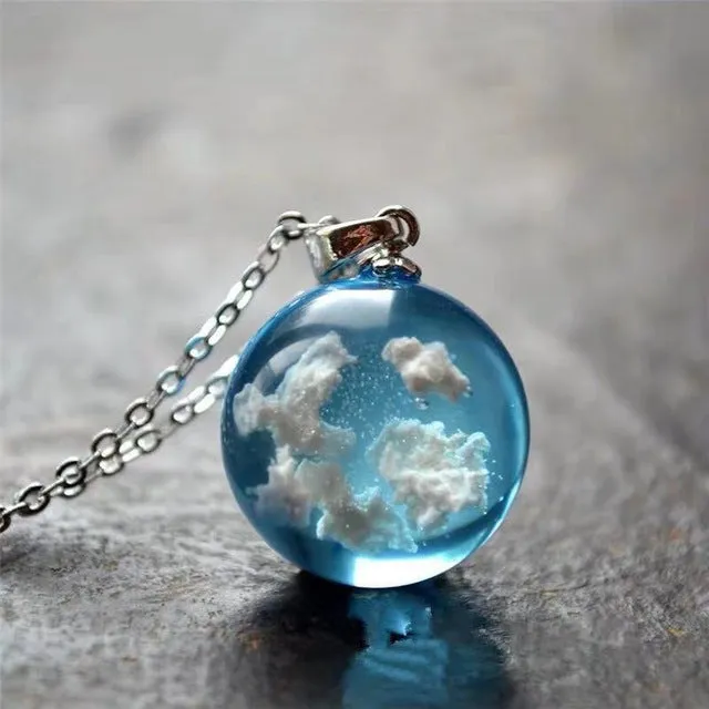 Chic Transparent Resin Rould Ball Moon Pendant Necklace