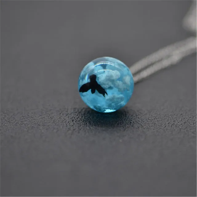 Chic Transparent Resin Rould Ball Moon Pendant Necklace