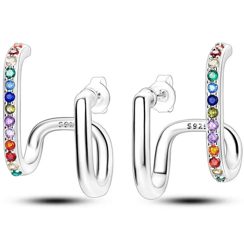 Classic  Earrings 925 Sterling Silver Colorful CZ Hoop Earrings for Women Birthday Party Wedding Engagemen Gift Jewelry