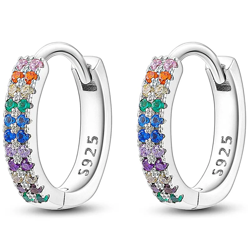 Classic  Earrings 925 Sterling Silver Colorful CZ Hoop Earrings for Women Birthday Party Wedding Engagemen Gift Jewelry