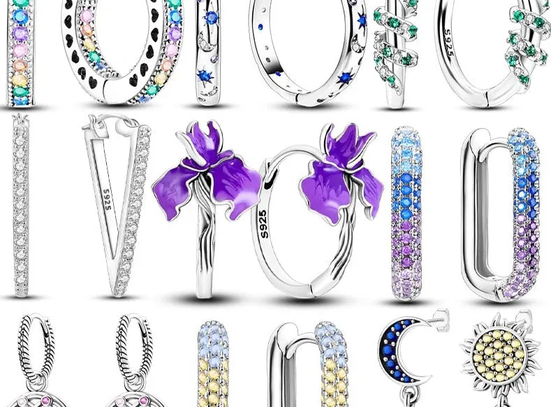 Classic  Earrings 925 Sterling Silver Colorful CZ Hoop Earrings for Women Birthday Party Wedding Engagemen Gift Jewelry