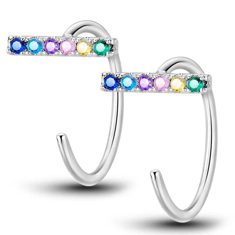 Classic  Earrings 925 Sterling Silver Colorful CZ Hoop Earrings for Women Birthday Party Wedding Engagemen Gift Jewelry