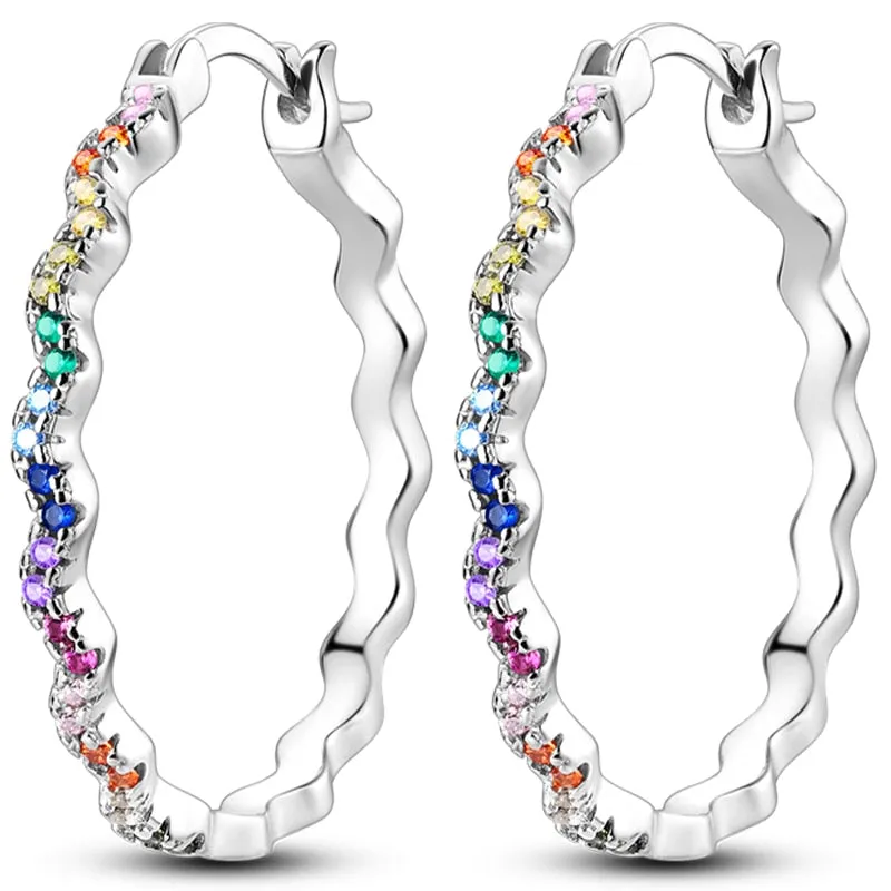 Classic  Earrings 925 Sterling Silver Colorful CZ Hoop Earrings for Women Birthday Party Wedding Engagemen Gift Jewelry