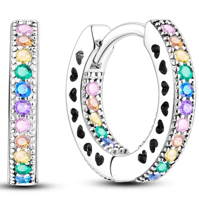 Classic  Earrings 925 Sterling Silver Colorful CZ Hoop Earrings for Women Birthday Party Wedding Engagemen Gift Jewelry