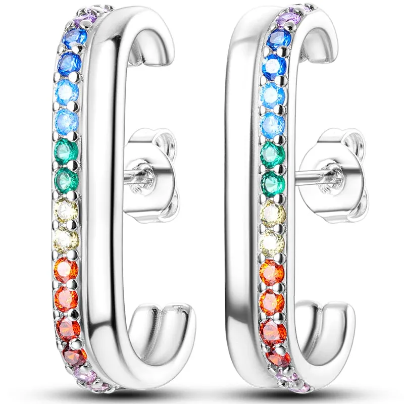 Classic  Earrings 925 Sterling Silver Colorful CZ Hoop Earrings for Women Birthday Party Wedding Engagemen Gift Jewelry