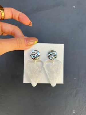 Clear Heart Shaped Handmade Resin Earrings with Bubble Wrap