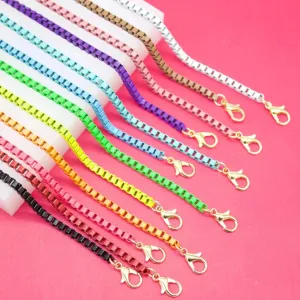 Colored Enamel Thick Box Chain Necklace (3mm)