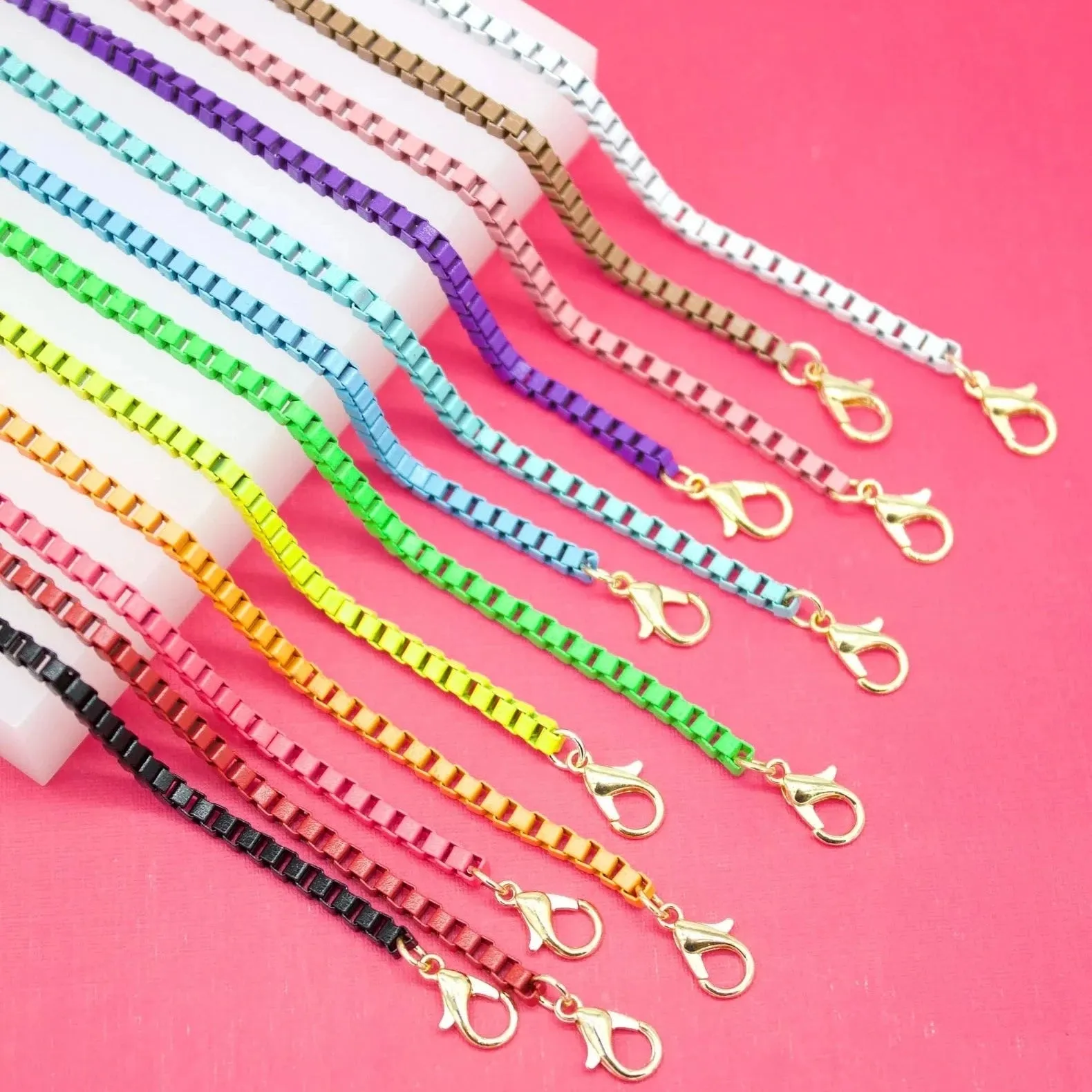 Colored Enamel Thick Box Chain Necklace (3mm)