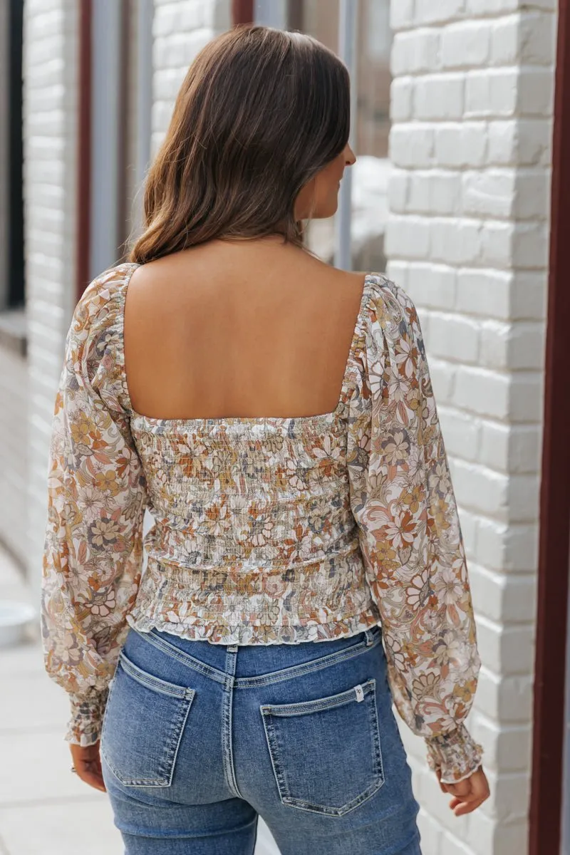 Cream Floral Print Sweetheart Top - FINAL SALE