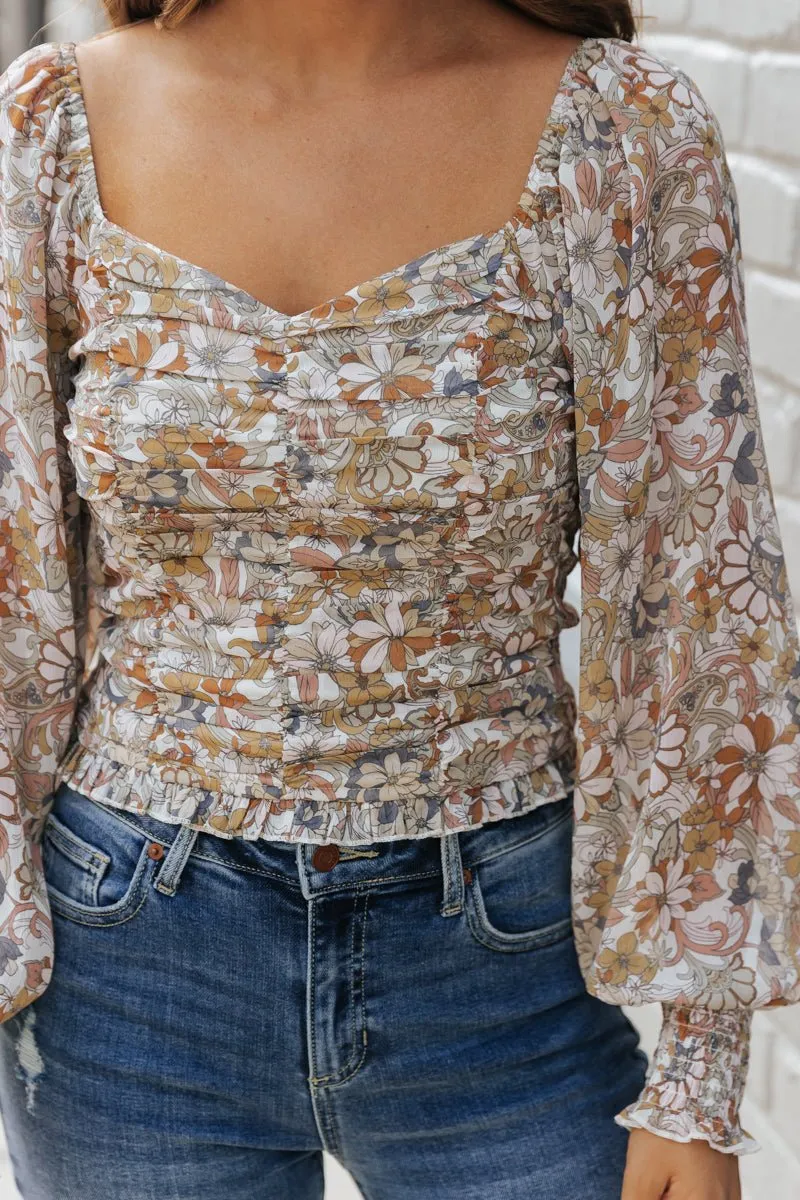 Cream Floral Print Sweetheart Top - FINAL SALE