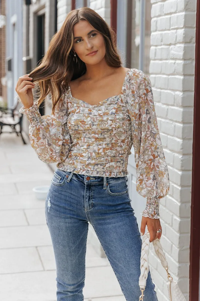 Cream Floral Print Sweetheart Top - FINAL SALE