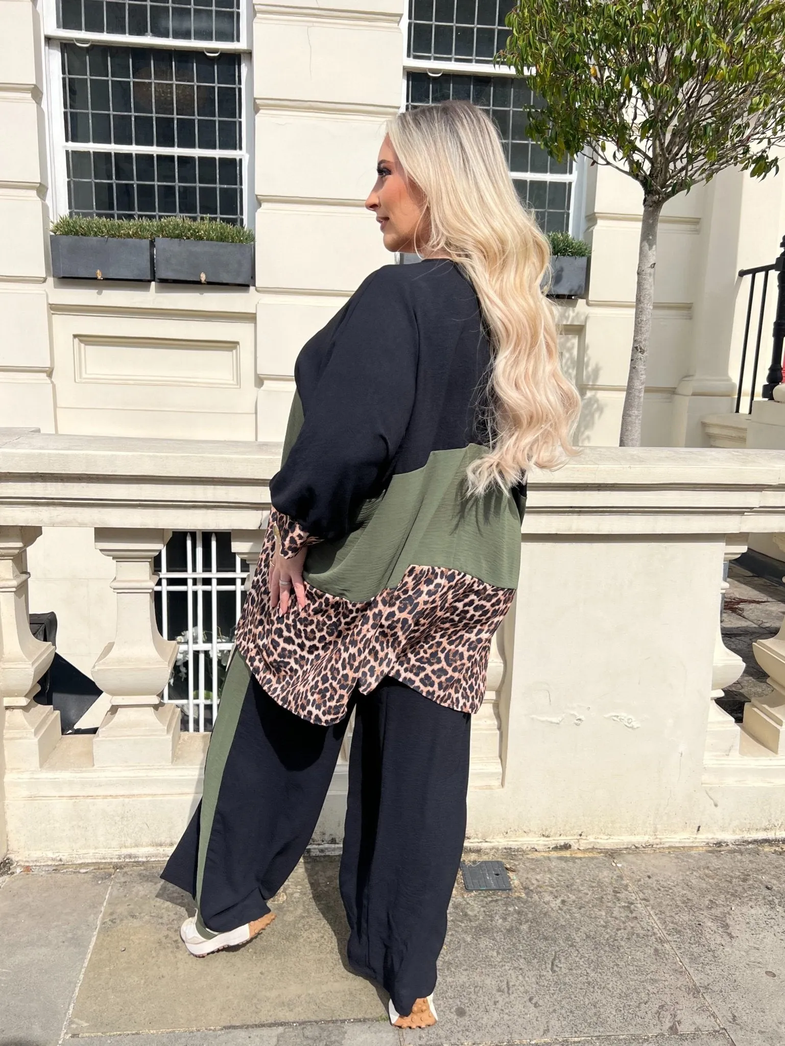 Curve Khaki Leopard Wide Leg Trouser Set