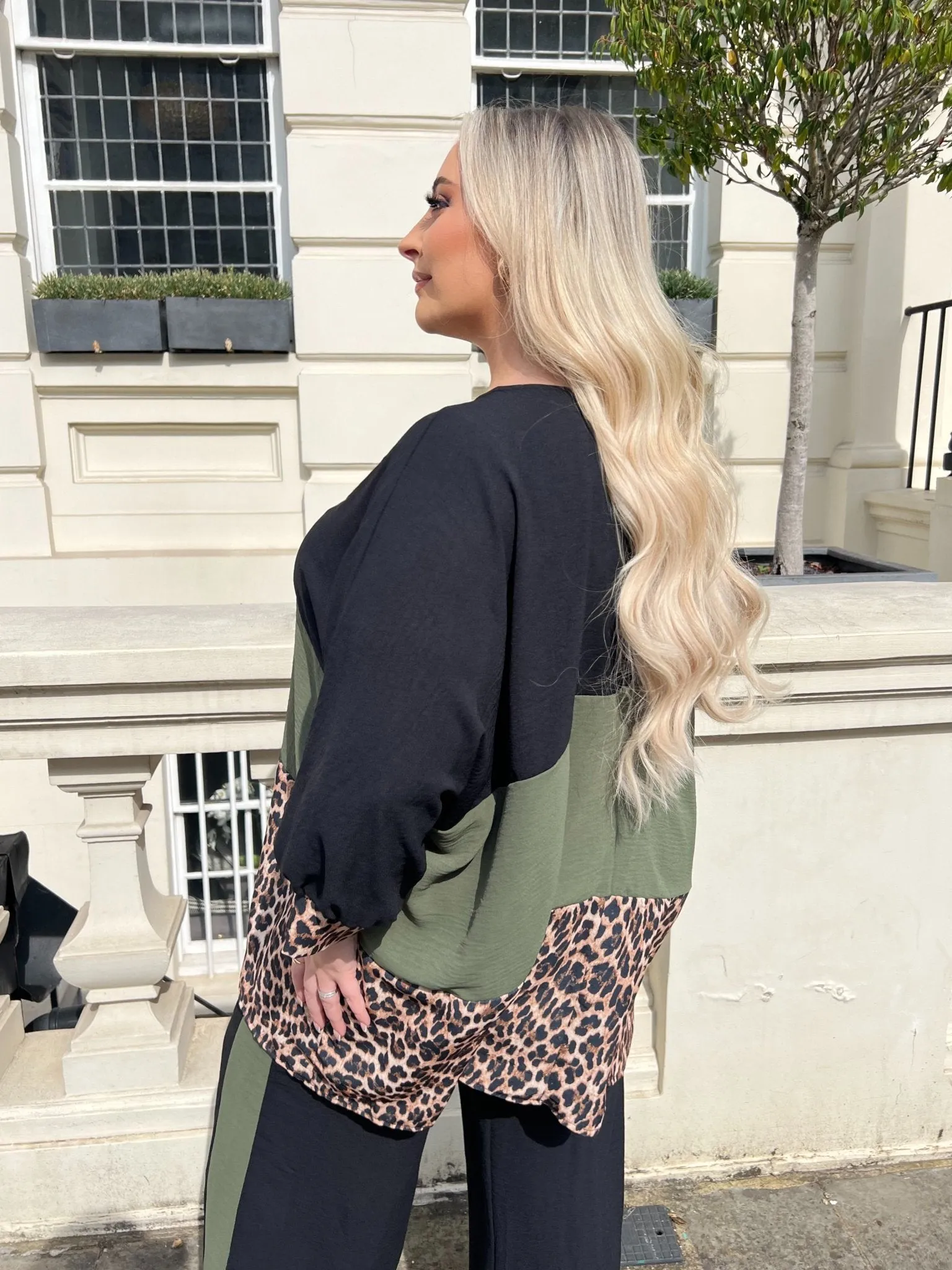 Curve Khaki Leopard Wide Leg Trouser Set