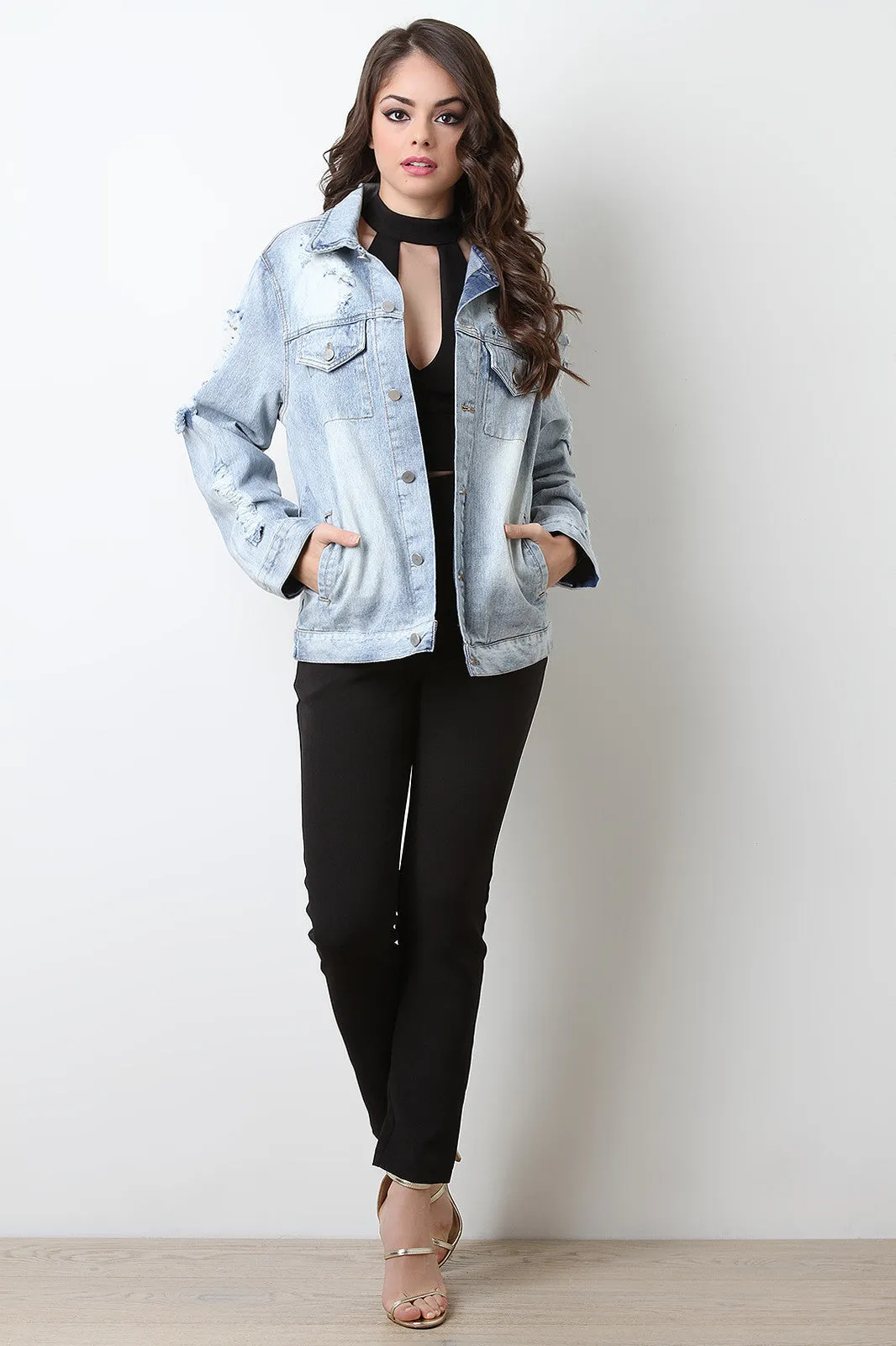 Distressed Washed Denim Jacket