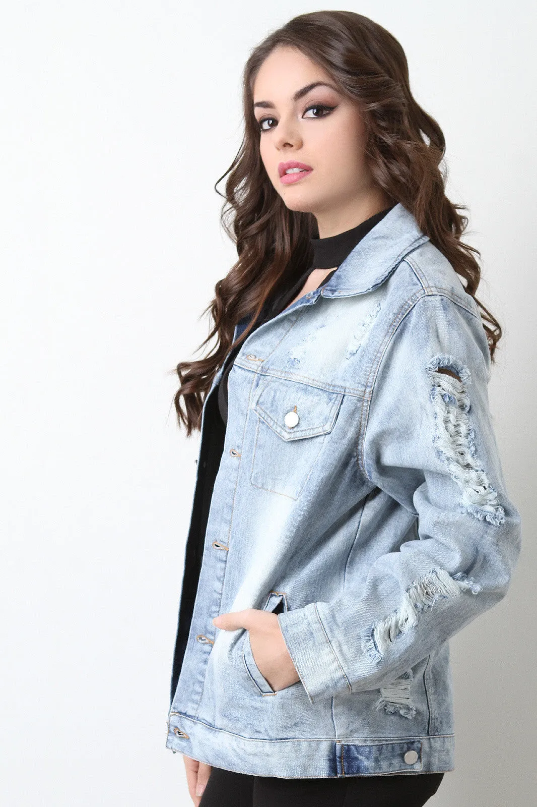 Distressed Washed Denim Jacket