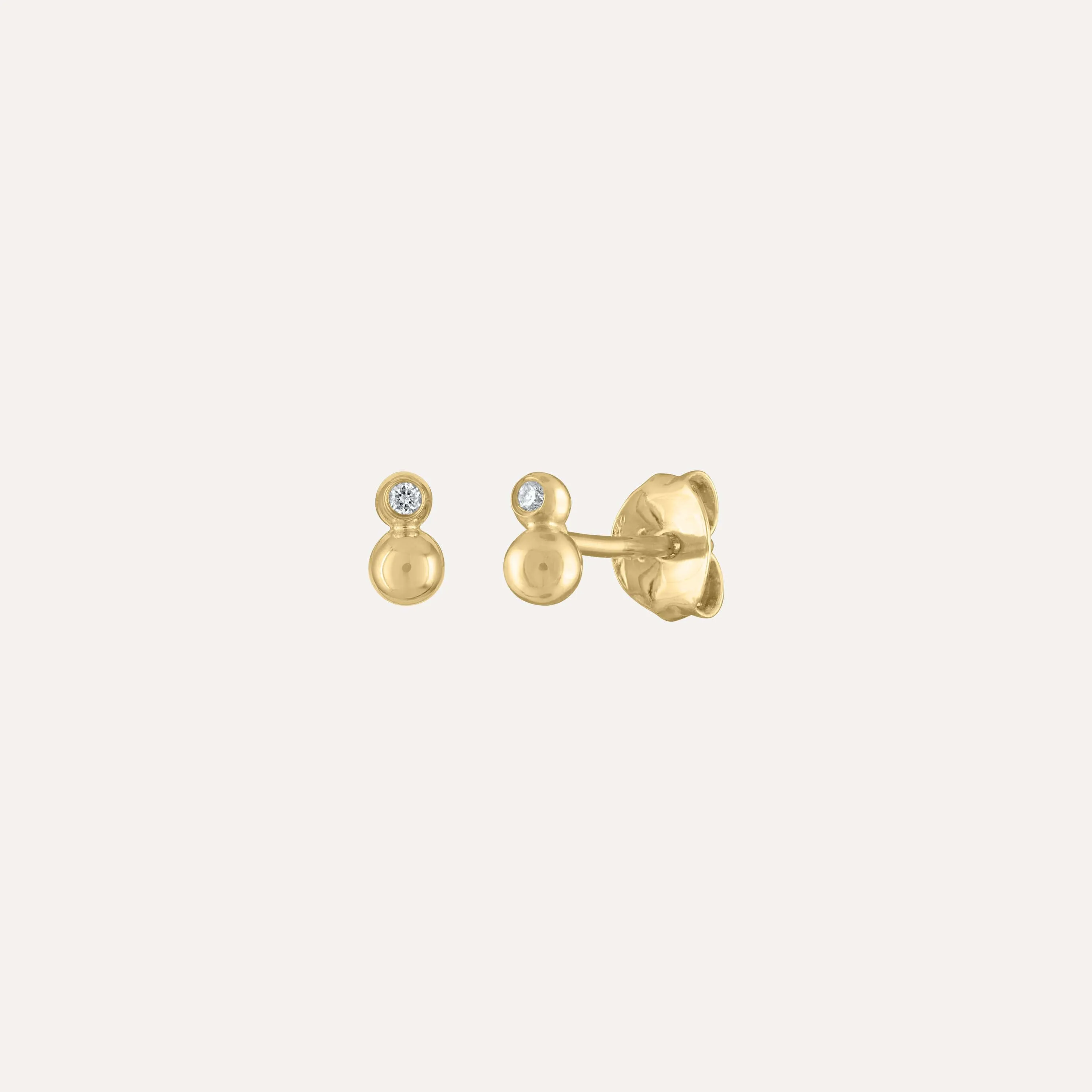 Double Ball with Diamond Earring Stud