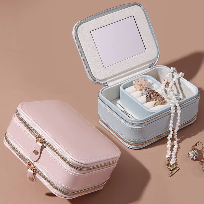 Double Zipper Jewelry Portable Storage Box