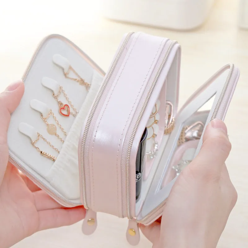 Double Zipper Jewelry Portable Storage Box