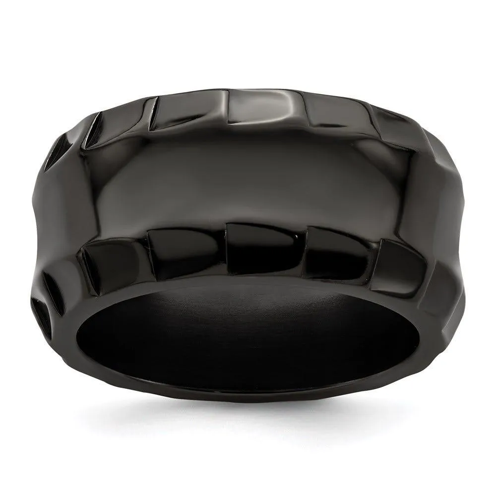 Edward Mirell Black Ti Faceted Edges Polished 12mm Ring