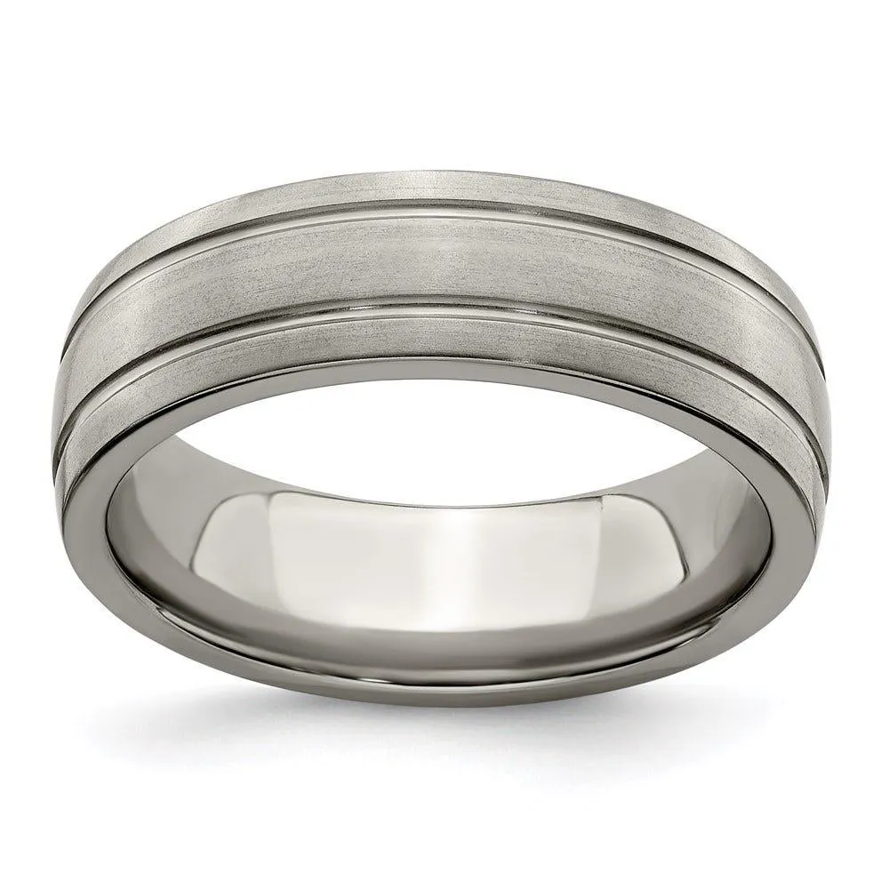 Edward Mirell Titanium Brushed & Polished Grooved 7mm Band