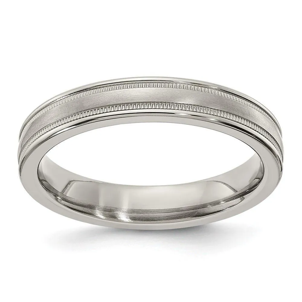 Edward Mirell Titanium Brushed & Polished Tri Dome Milgrain Band