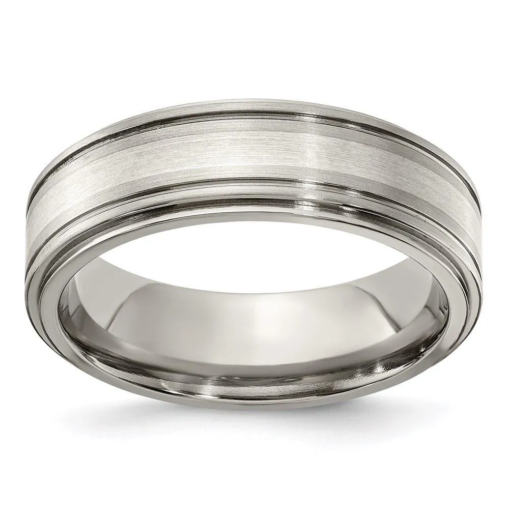 Edward Mirell Titanium Brushed&Polished w/Sterling Silver 7mm Band