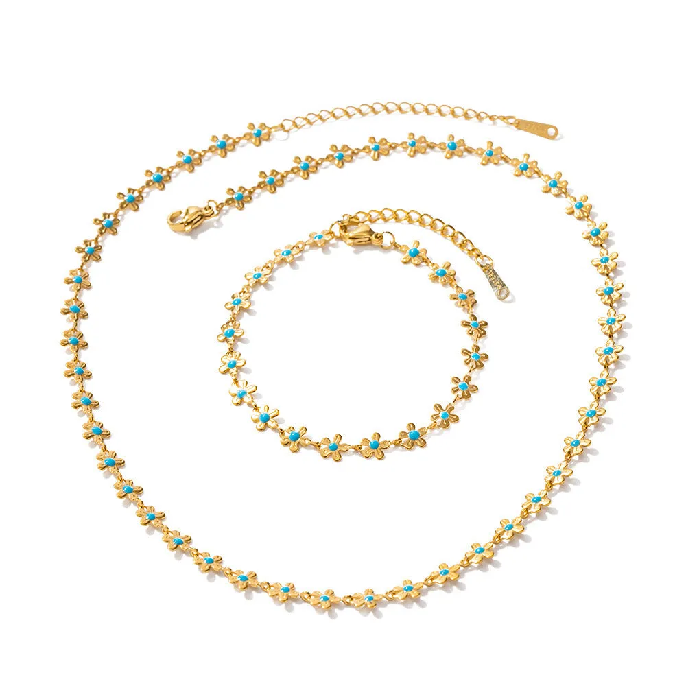 Elegant Gold-Plated Turquoise Jewelry | Floral Necklaces & Bracelets