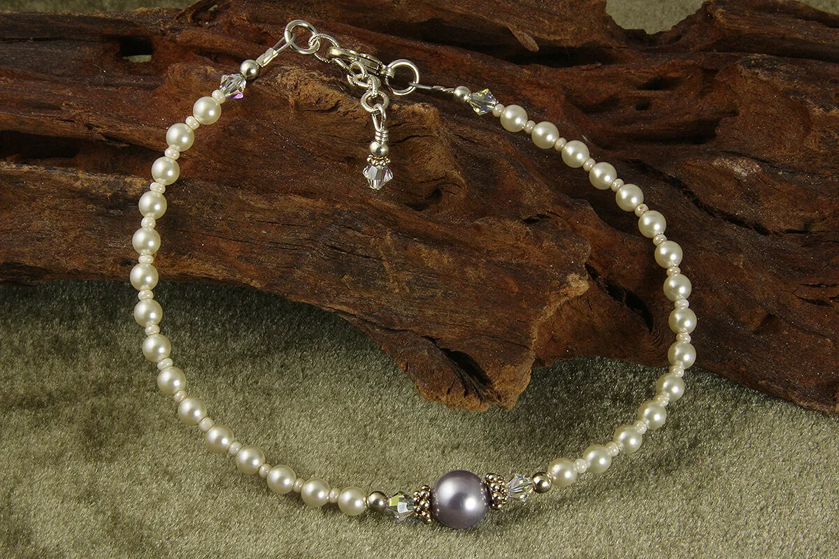 Elegant Purple Pearl Beaded Anklet