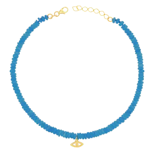 Evil Eye Neon Blue Opal Anklet