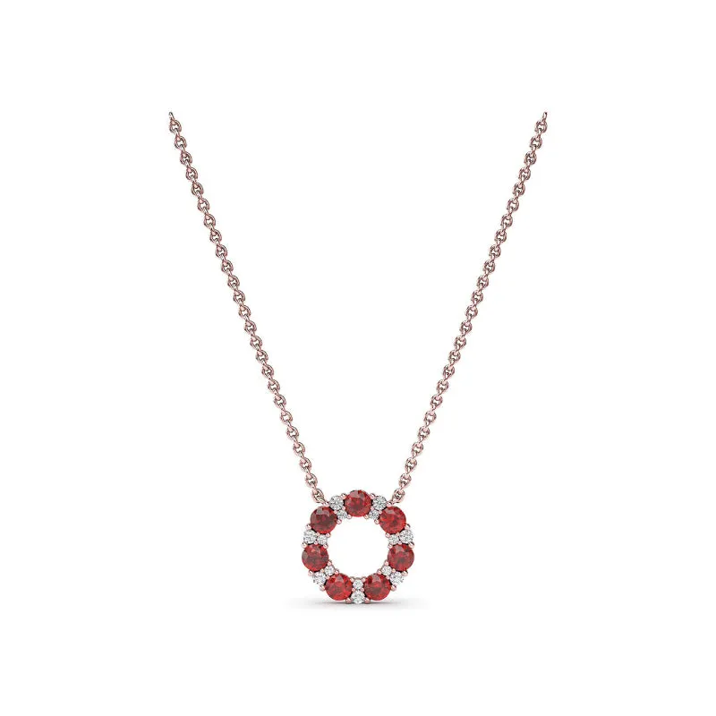 Fana Shared Prong Ruby and Diamond Circle Necklace