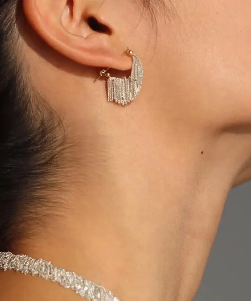 Fashion White Copper Overgild Tassel Hoop Earrings PO038