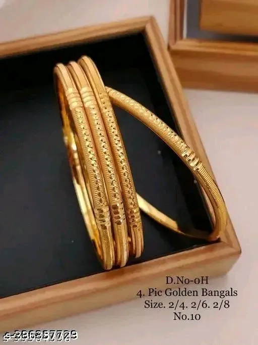 Feminine Colorful Gold-Plated Brass Bangles Set (4 Pcs)