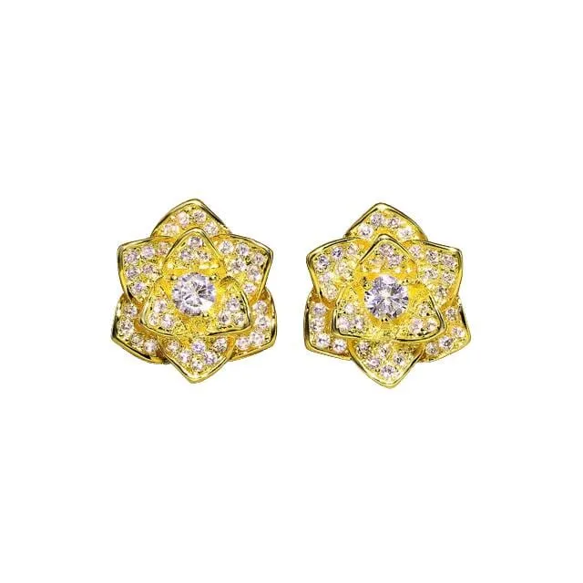 Flower Diamond Stud Earrings - 925 Sterling Silver