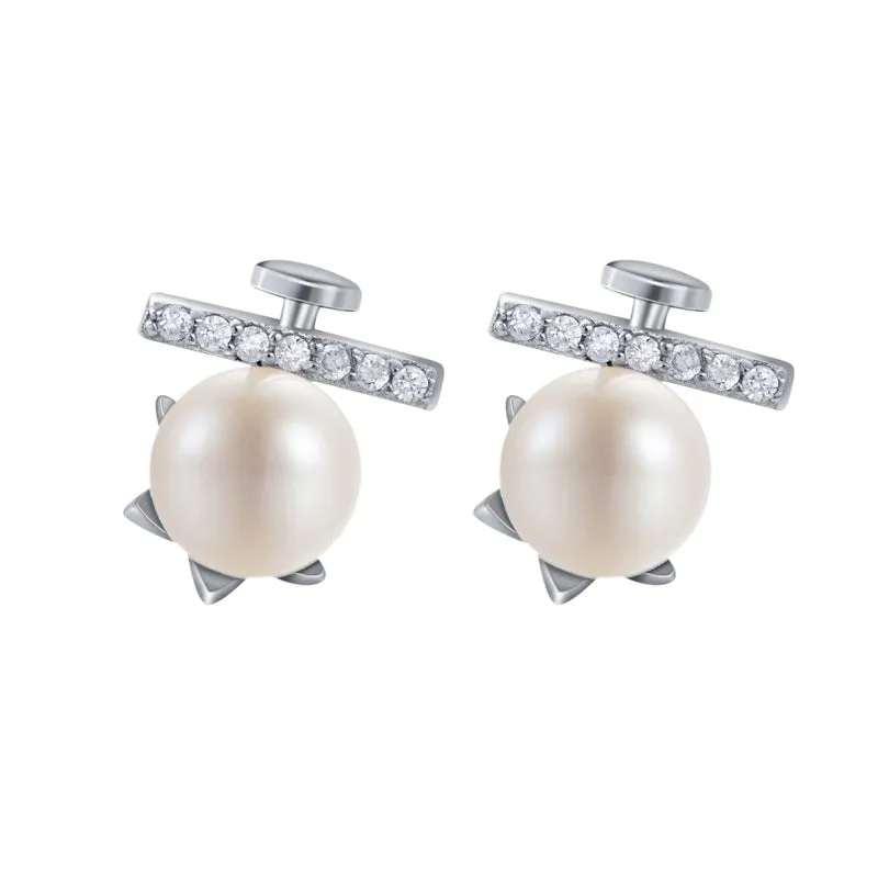 Freshwater Pearl with Zircon Silver Stud Earrings for Women