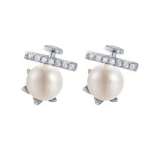 Freshwater Pearl with Zircon Silver Stud Earrings for Women