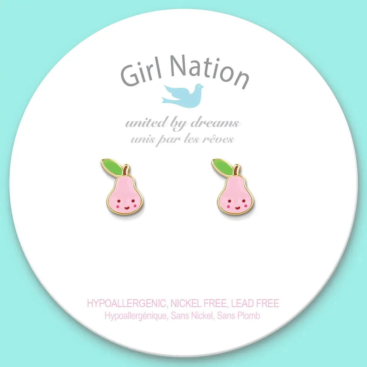 Girl Nation Pink Pear Cutie Stud Earrings