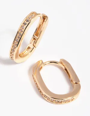 Gold Cubic Zirconia Oval Huggie Hoop Earrings