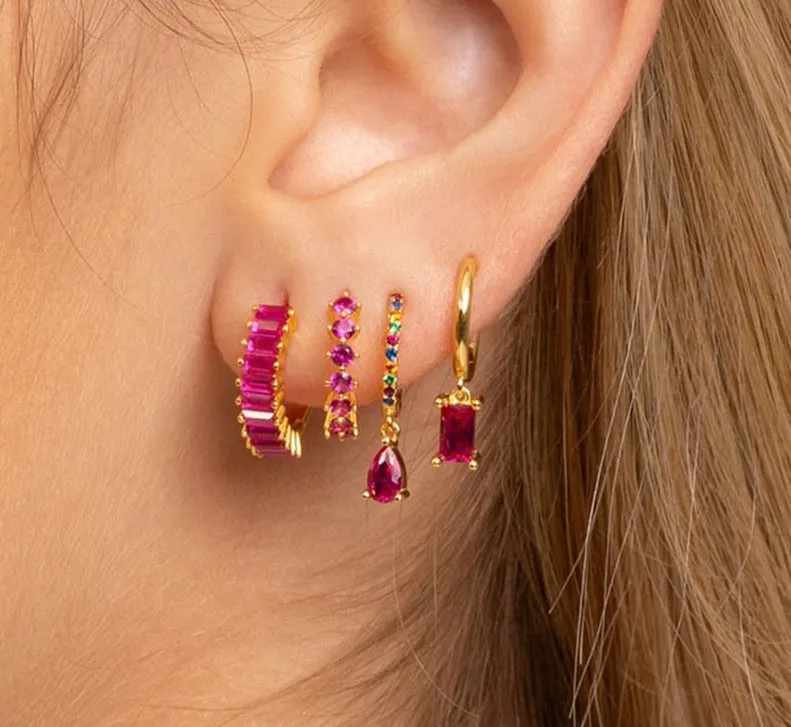 Gold Filled Stud Earrings Set For Women Ear Cuffs Colorful Zircon Dangle Hoop Earrings Fashion Party Jewelry Wholesale