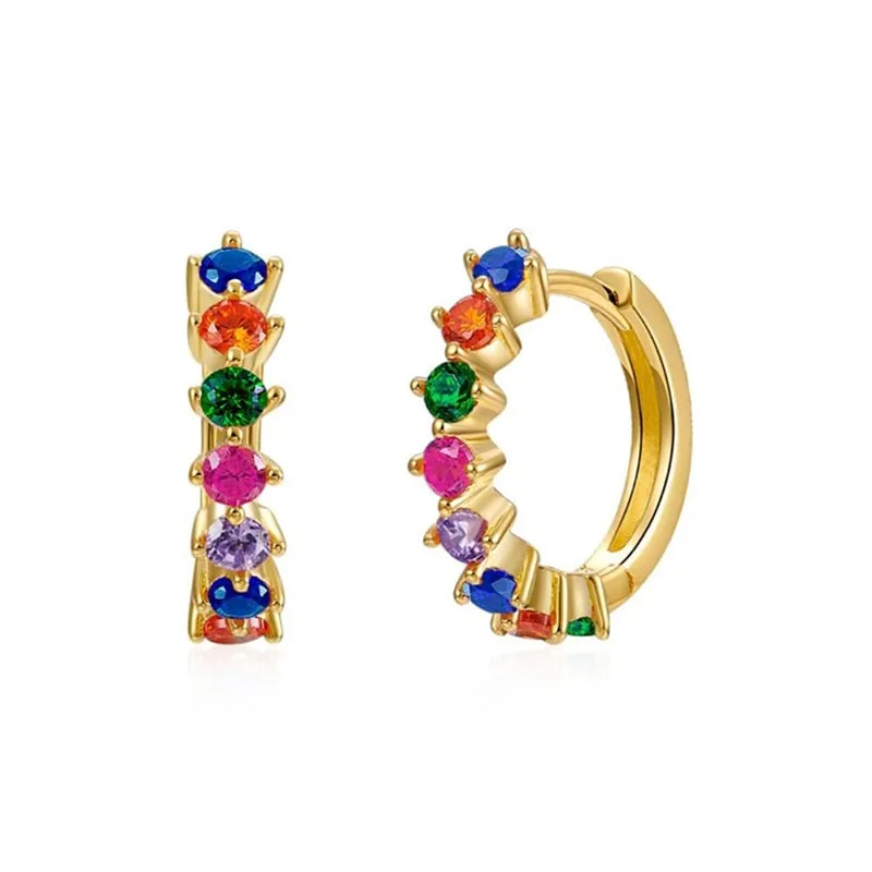 Gold Filled Stud Earrings Set For Women Ear Cuffs Colorful Zircon Dangle Hoop Earrings Fashion Party Jewelry Wholesale